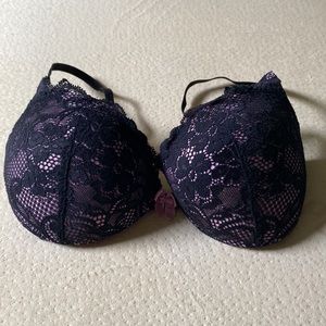 Victoria’s Secret Angels Black/Pink Lace Bra - 34A